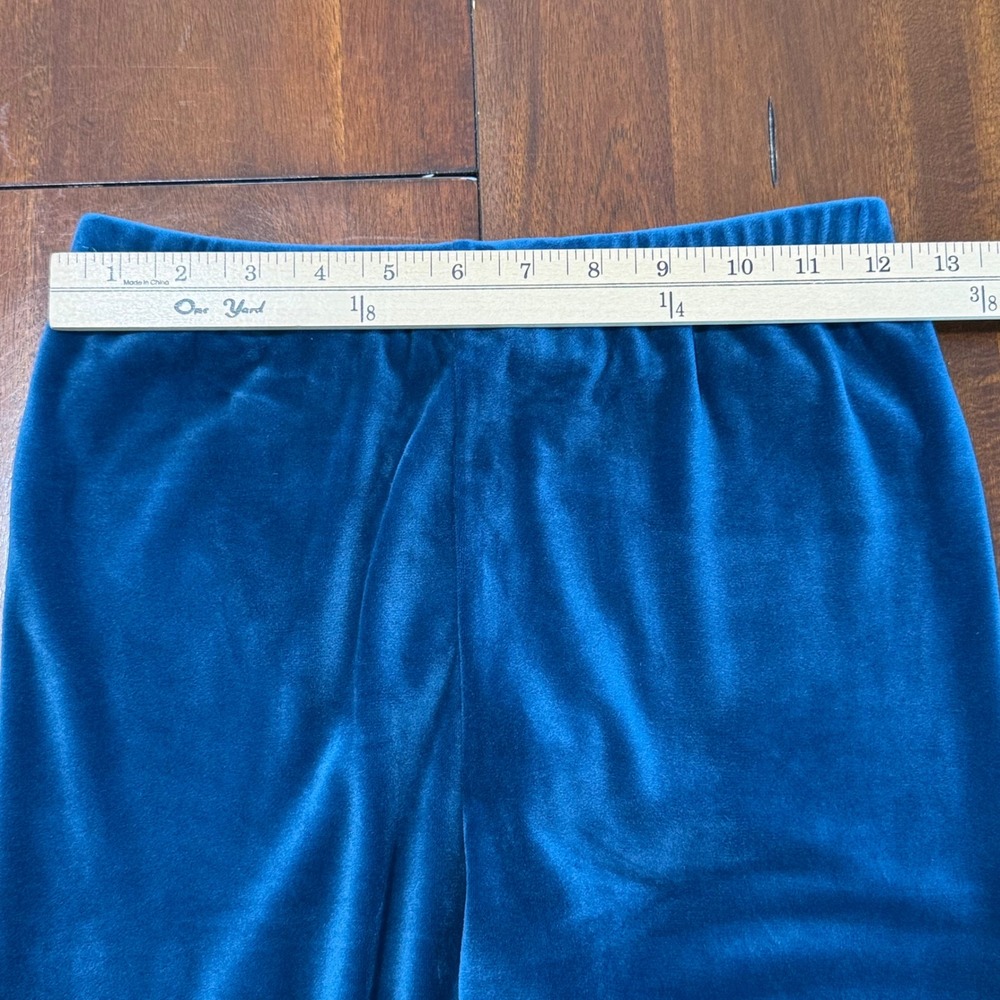 Womens Velour Bell Bottom Pants S Teal Blue Flare Tall Retro Statement 70s Boho - Picture 8 of 11